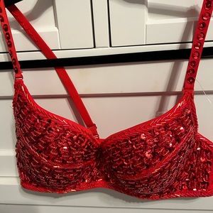 Red Sequent bra size L. See matching belly dancing scarf.